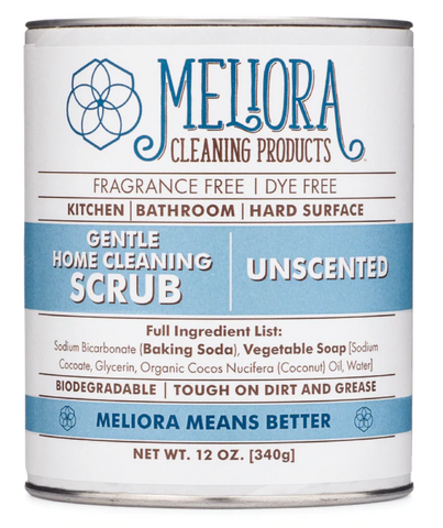 Meloria home cleaning scrub, unscented and Peppermint/Tea tree